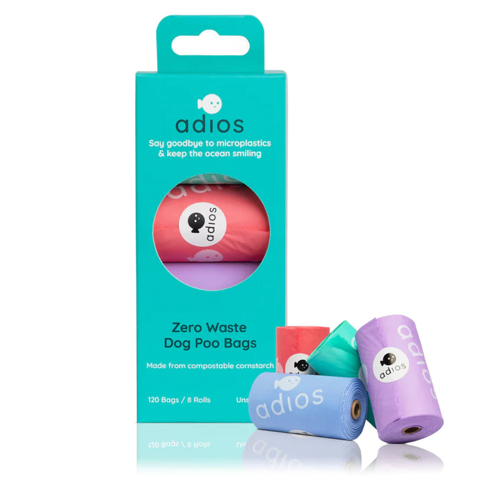Adios Poo Bags 8 Roll Box (no handle)